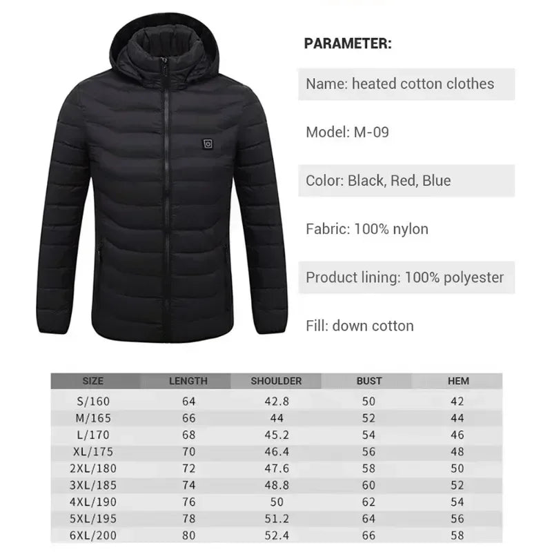 Men 21 Areas Heated Jacket USB Winter Outdoor Electric Heating Jackets Warm Sprots Thermal Coat Clothing Heatable Cotton Jacket