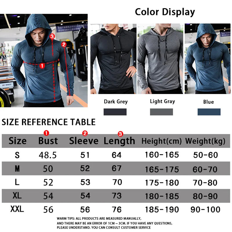 Mens Fitness Tracksuit Running Sport Hoodie Gym Joggers Hooded Outdoor Workout Athletic Clothing Muscle Training Sweatshirt Tops