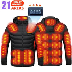 Men 21 Areas Heated Jacket USB Winter Outdoor Electric Heating Jackets Warm Sprots Thermal Coat Clothing Heatable Cotton Jacket